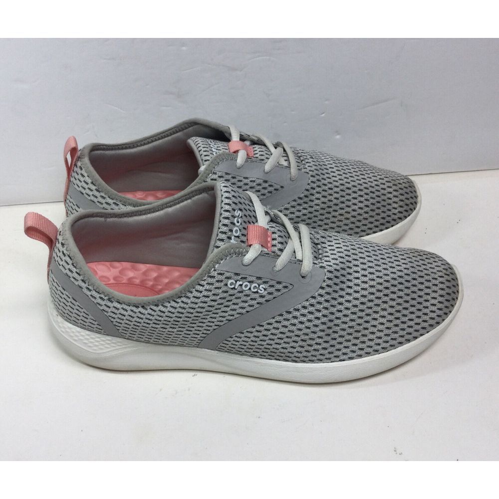 Crocs Womens Literide Shoes Size 9 Mesh Lace-up Sneakers Grey/White‎ 205726
